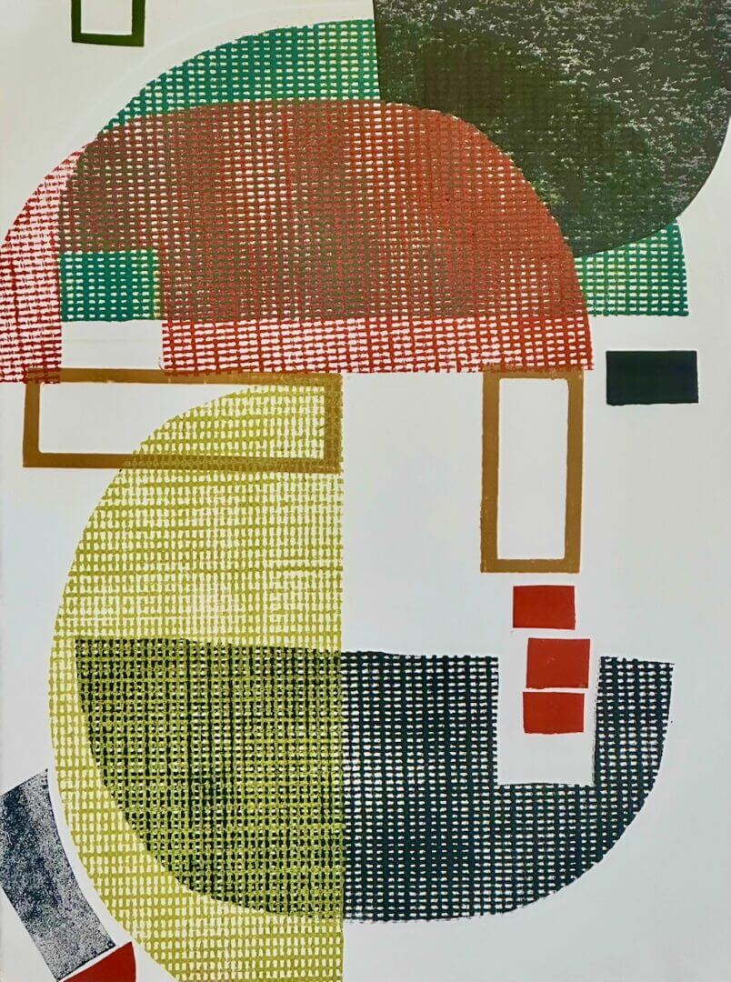 AWKWARD CONVERSATION Monoprint-Embossment-Embellisments 30 X 24